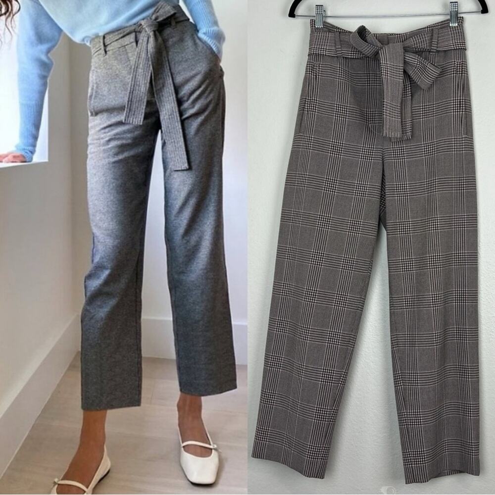 Aritzia Wilfred | Tie-Front Pant Plaid Gray Black Business Casual Office Work 6
